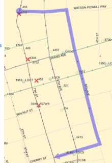 , & 4 Inbound:  Grand (W), Left (S) on 5th Ave, Right (W) on Cherry to DCS. 98, 99, & D-line:  7th (S), Left (E) on Watson Powell, Right (S) on 5th Ave, Right (W) on Cherry to DCS.